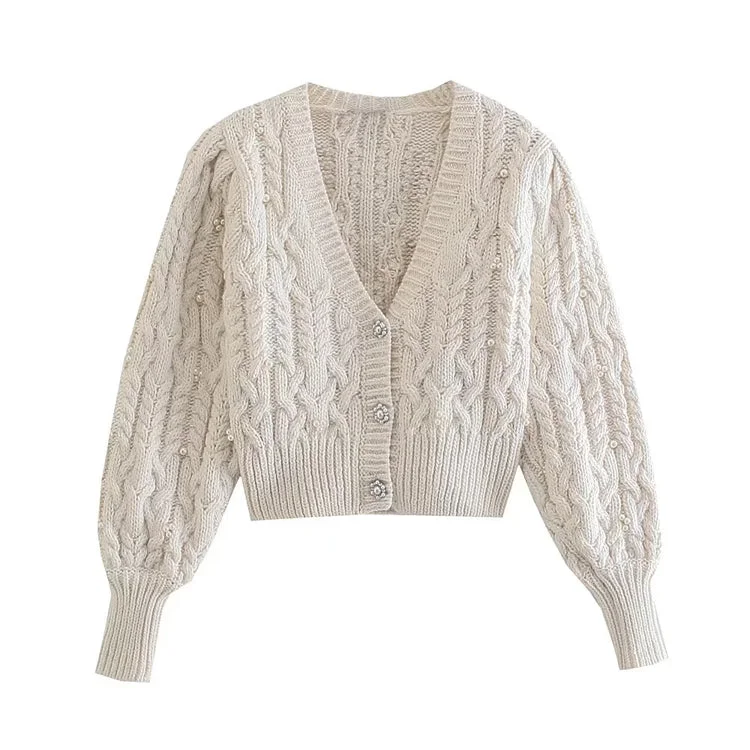 Sweet artificial jewelry button sweater cardigan jacket 7472 Collared Jacket Crew Neck Jacket Turtle Neck Jacket