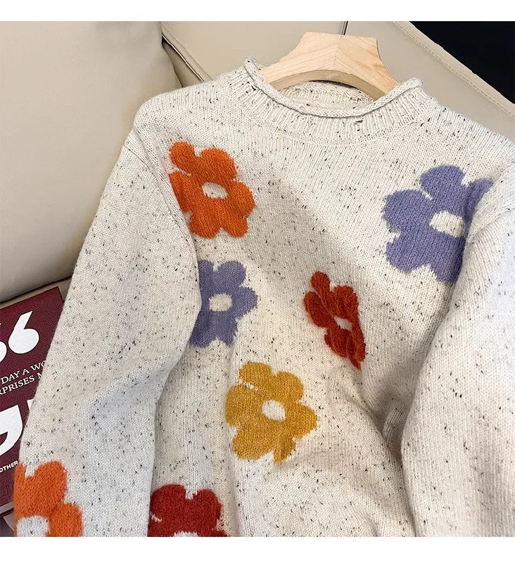 Sweet flower embroidered round neck sweater jacket for women    S4917 Chenille Fabric Brocade Fabric Lace Fabric