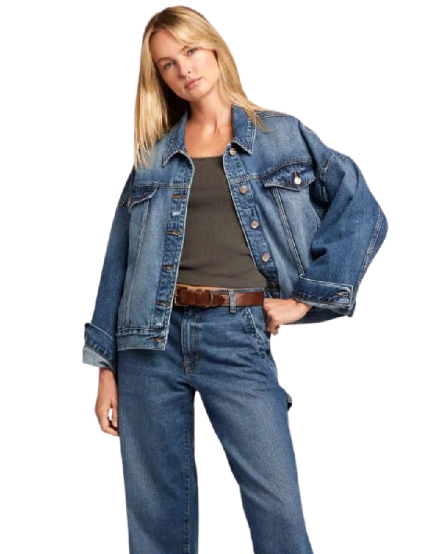 The Cropped Dakota Jean Jacket, Dunes Destructed Satin Fabric Silk Fabric Chiffon Fabric