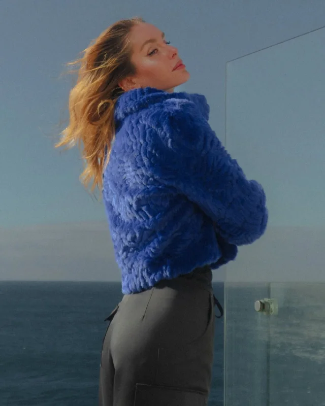 Polaris Cropped Jacket | Electric Blue Print Jacket Jacquard Jacket Patchwork Jacket