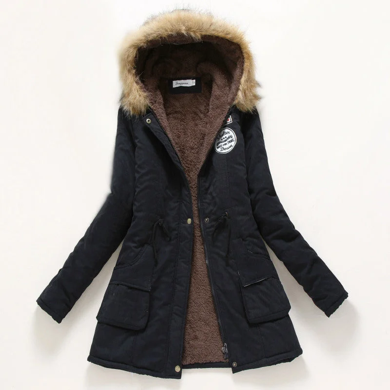 Winter Coat Women 2017 New Parka Casual Outwear Military Hooded Thickening Cotton Coat Winter Jacket Fur Coats Women Clothes D21 Boat Neck Shawl Collar Notched Collar