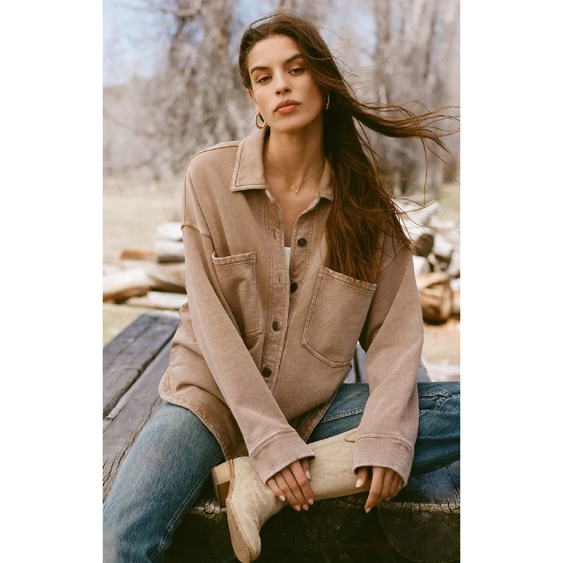 Z Supply All Day Knit Denim Jacket in Campfire Chenille Fabric Brocade Fabric Lace Fabric