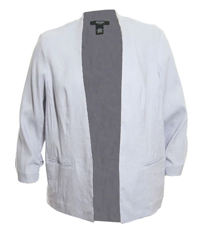 Alfani Light Gray 3/4 Ruched Sleeve Open Front Linen Jacket Ribbed Jacket Pleated Jacket Ruffled Jacket