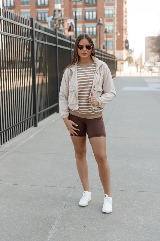 BREEZY BLISS JACKET IN STONE Notch Collar Jacket Peter Pan Collar Jacket Cowl Neck Jacket