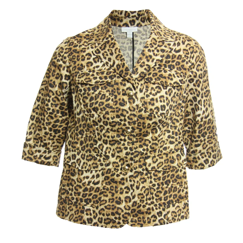 Charter Club Multi Color Animal Print 3/4 Sleeve Cotton Jacket Oversized Jacket Tailored Jacket Straight Jacket