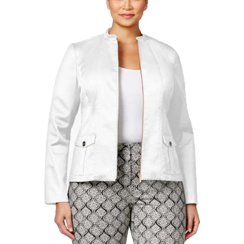 Charter Club White Long Sleeve Zip Front Jacket 22w White Plus Size Collared Jacket Crew Neck Jacket Turtle Neck Jacket
