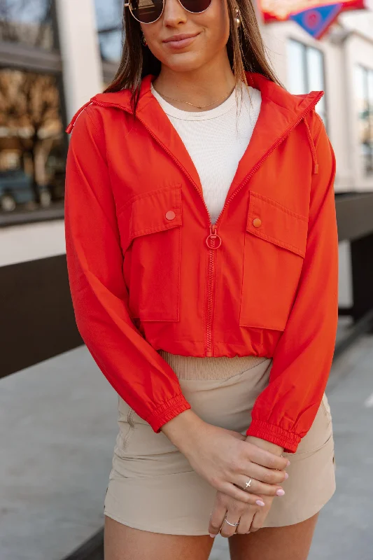 BREEZY BLISS JACKET IN RED Boat Neck Shawl Collar Notched Collar