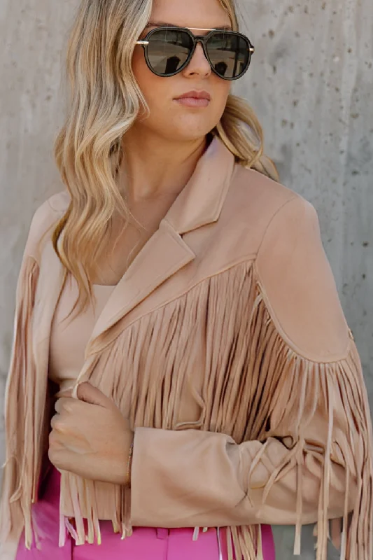 DAKOTA FRINGED SUEDE JACKET IN TAN Quilted Jacket Puffer Jacket Insulated Jacket