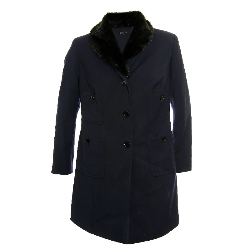 Jones New York Blue Long Sleeve Faux Fur Collar Jacket Coat Jersey Jacket Tulle Jacket Batik Jacket