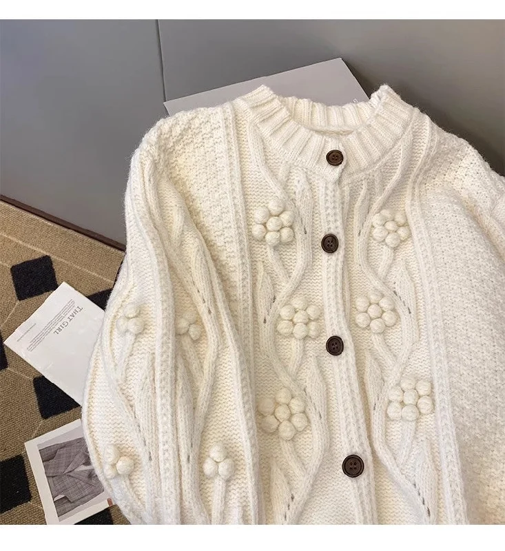 Long-sleeved knitted cardigan for women new sweater jacket    S4864 Striped Jacket Polka Dot Jacket Floral Jacket