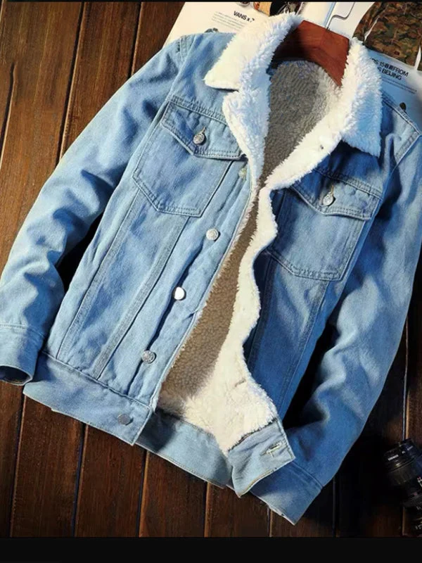 FZ Men's warm sherpa button lapel denim jacket Nylon Fabric Polyester Fabric Spandex Fabric