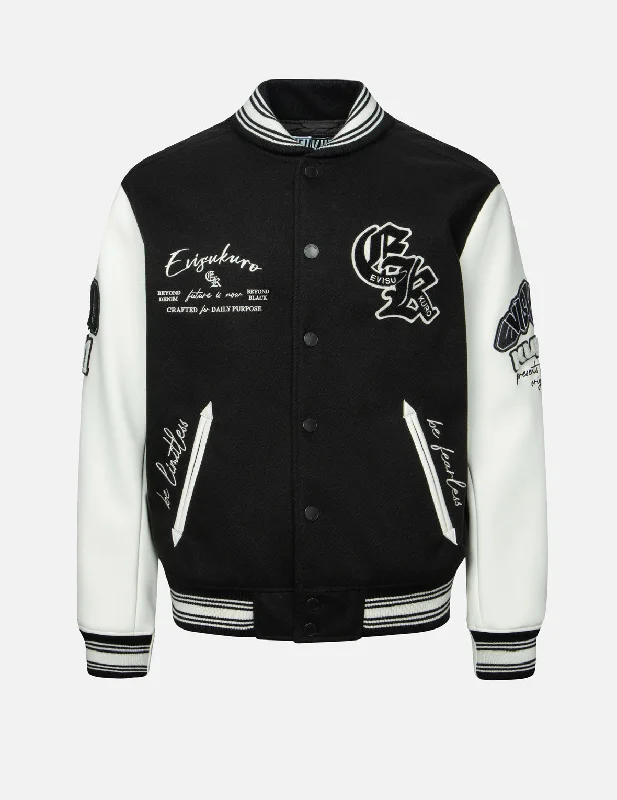 Multi Logo Badge Embroidery Relax Fit Padded Baseball Jacket Stand-Up Collar Roll-Neck Collar Turtle Neck
