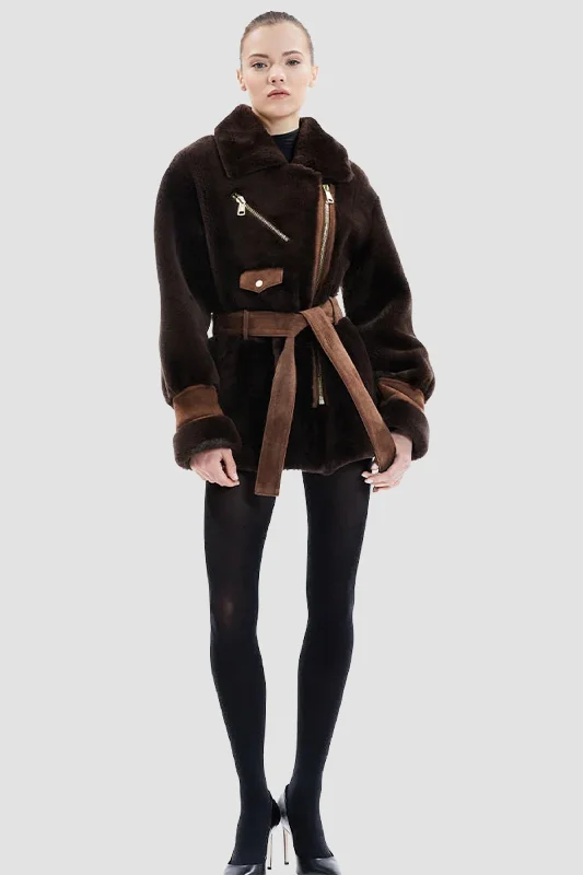 Nicole Benisti Women's Elizabeth Shearling Jacket Collared Jacket Crew Neck Jacket Turtle Neck Jacket