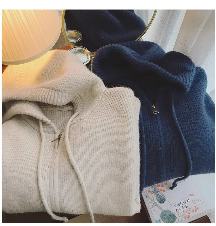 Solid color zipper knitted cardigan for women long-sleeved sweater jacket      S4850 Oversized Jacket Tailored Jacket Straight Jacket