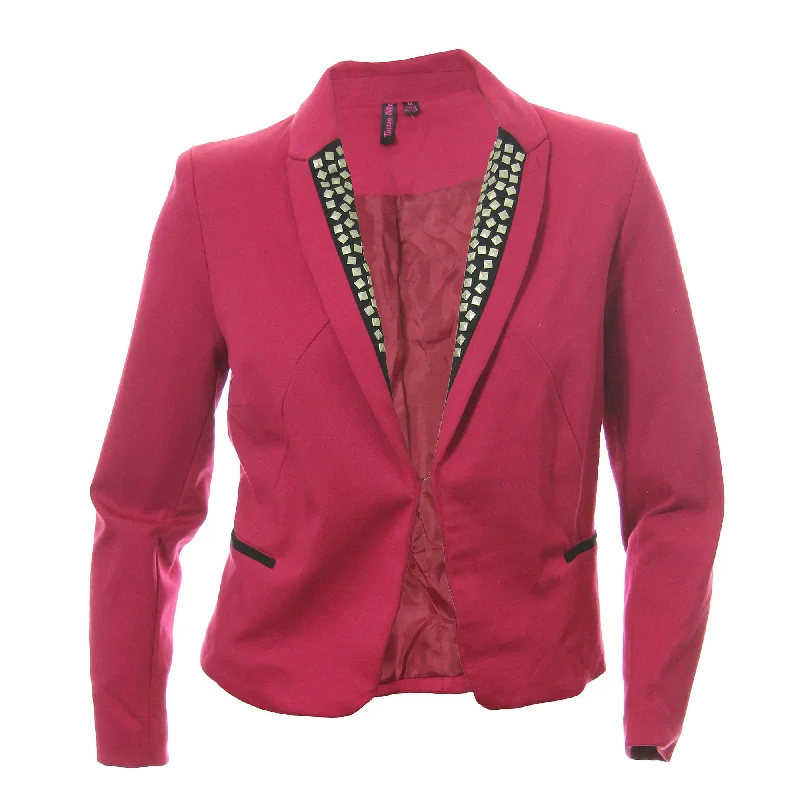 Tattoo Me Pink & Black Long Sleeve Studded Collar Jacket Satin Fabric Silk Fabric Chiffon Fabric