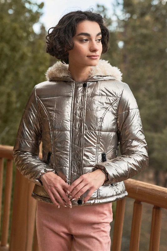 Long Sleeve Fuzzy Faux Fur Hood Padded Jacket Wool Fabric Cashmere Fabric Tweed Fabric