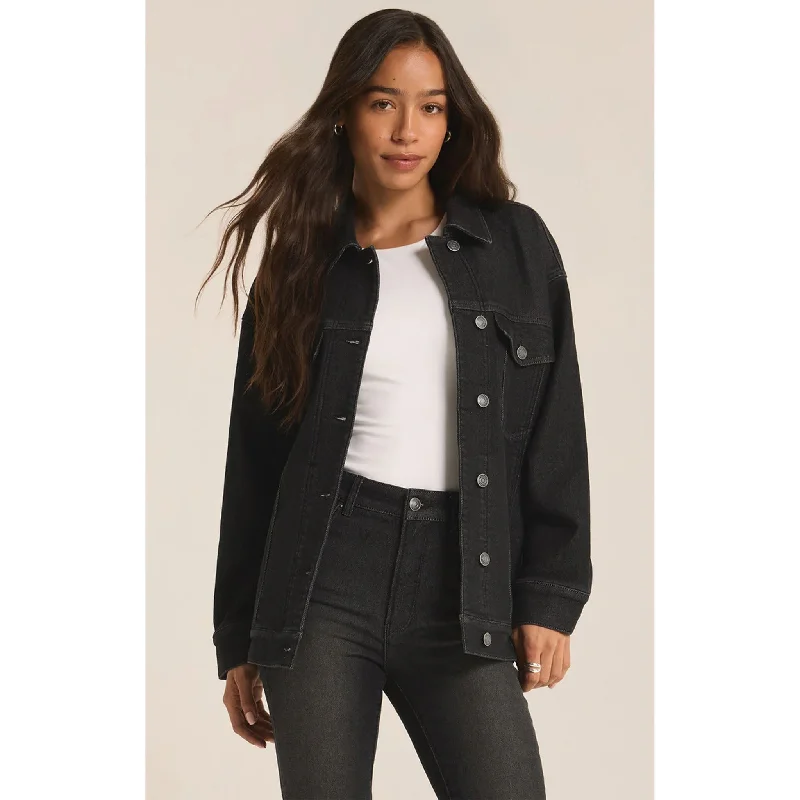 Z Supply Miles Denim Jacket Black Sand Bomber Jacket Anorak Windbreaker