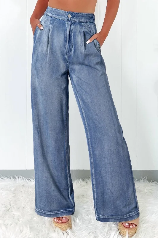 Acid Wash Wide Leg High Waist Jeans In Dusk Blue Elegant Dark-Wash Bootcut Jeans