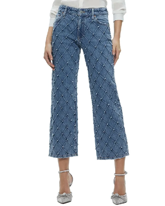 alice + olivia Weezy Quilt Cropped Mr Jean Elegant Raw Hem Jeans