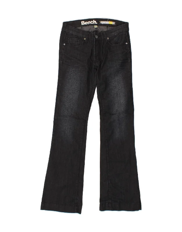 BENCH Womens Bootcut Jeans W30 L32  Black Fashionable Frayed Hem Denim