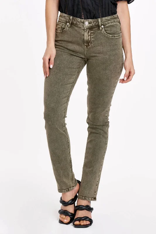 Blaire High Rise Denim Jeans In Olive Elegant High-Waisted Flared Jeans