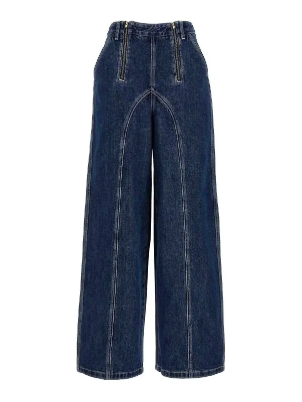 Blue Stitch Detail Jeans Trendy Paperbag Waist Jeans