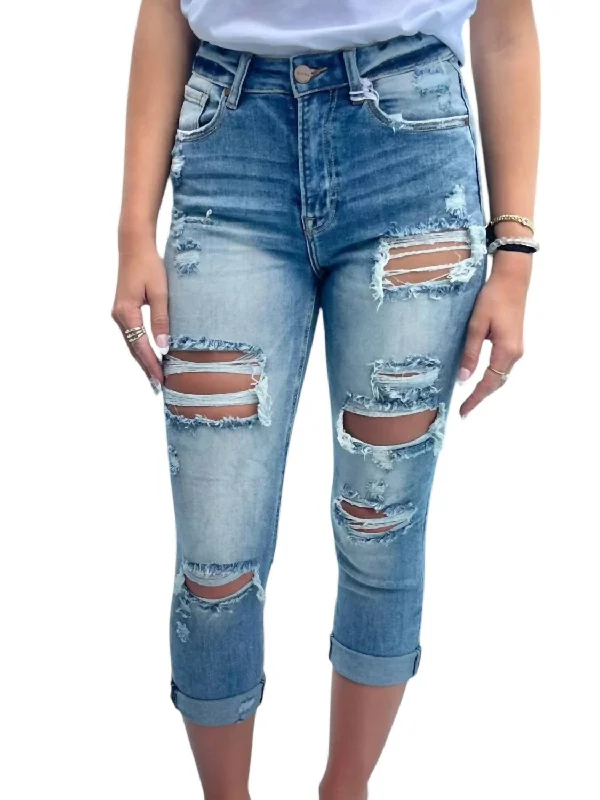 Calculated Risk Capris Jeans In Blue Trendy Skinny Fit Jeans