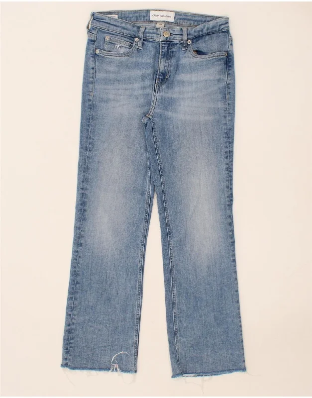 CALVIN KLEIN Womens Flared Jeans W29 L25 Blue Cotton Chic Rip-Detail High-Waist Jeans