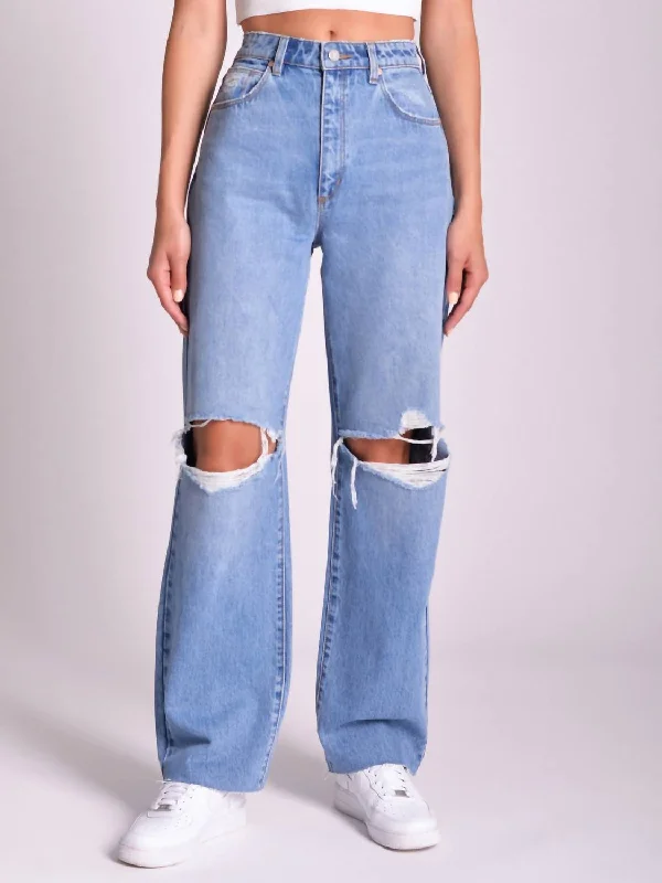 Carrie Britt Rip Jeans In Mid Vintage Blue Comfortable Faded High-Rise Jeans