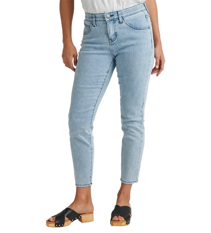 Cecilia Mid Rise Skinny Jean In Bleached-Stripe Fashionable White Denim Jeans