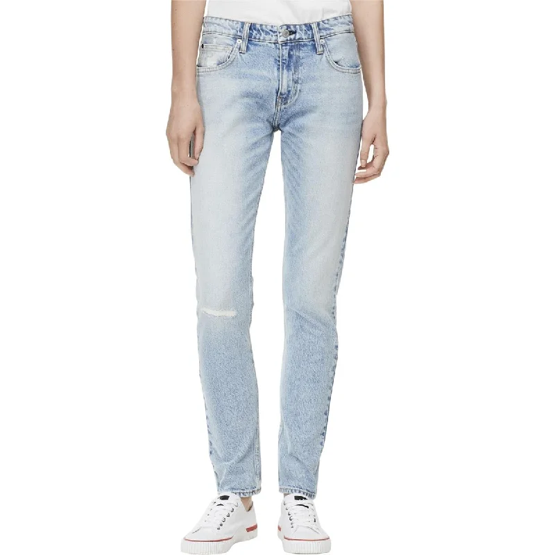 CKJ 021 Womens Mid-Rise Light Wash Slim Leg Jeans Elegant High-Waisted Flared Jeans