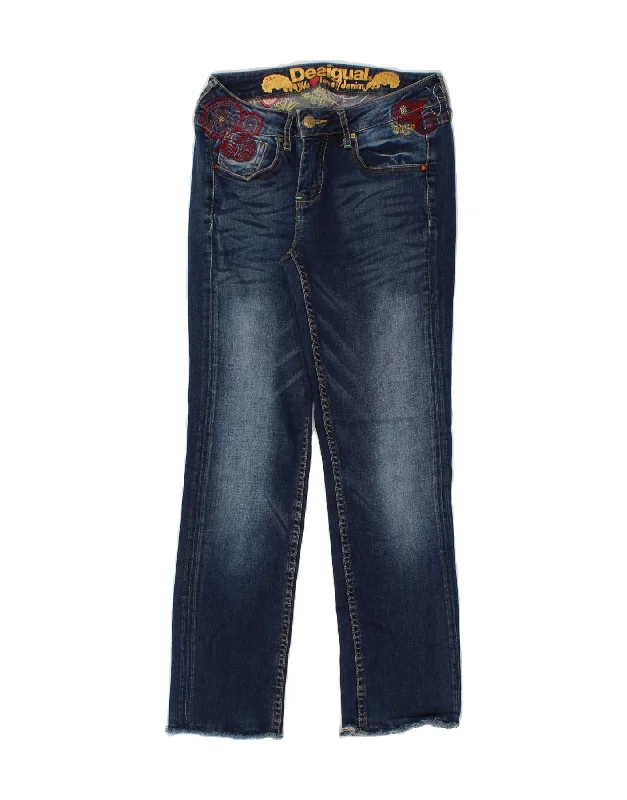 DESIGUAL Womens Graphic Straight Jeans W28 L26 Blue Comfortable Boyfriend Jeans