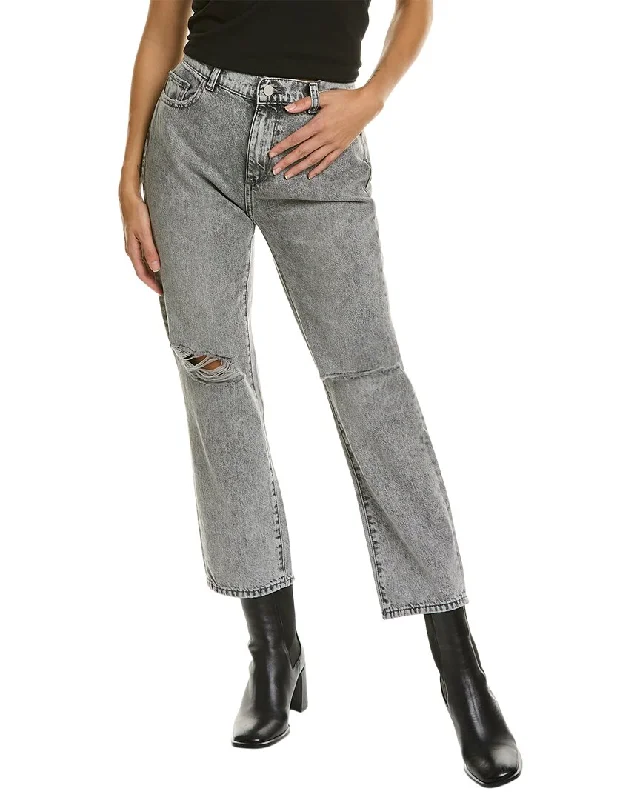 DL1961 Patti High-Rise Vintage Chalk Distressed Ankle Straight Jean Elegant Wide-Leg Jeans