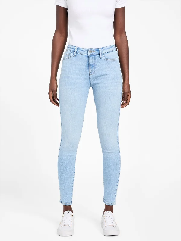 Eco Serena Mid-Rise Bling Pocket Skinny Jeans Chic Double Waistband Jeans