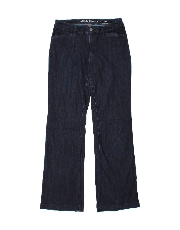 EDDIE BAUER Womens Curvy Bootcut Jeans US 12 Large W32 L34 Navy Blue Trendy Pleated Waist Jeans