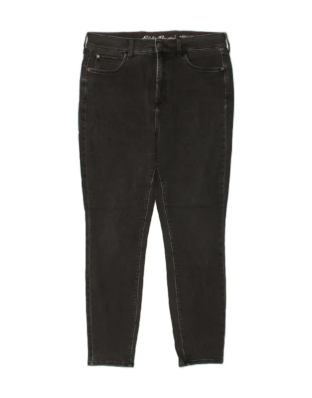 EDDIE BAUER Womens High Rise Skinny Jeans US 14 Large W34 L28 Black Cotton Comfortable Drawstring Waist Jeans
