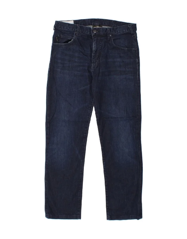 EMPORIO ARMANI Womens Slim Jeans W32 L28 Navy Blue Cotton Stylish Shredded Denim Jeans