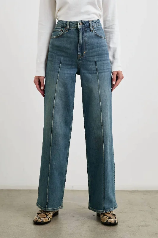Getty Pintuck Wide Leg Jean In Authentic Blue Stylish High-Waist Jeans