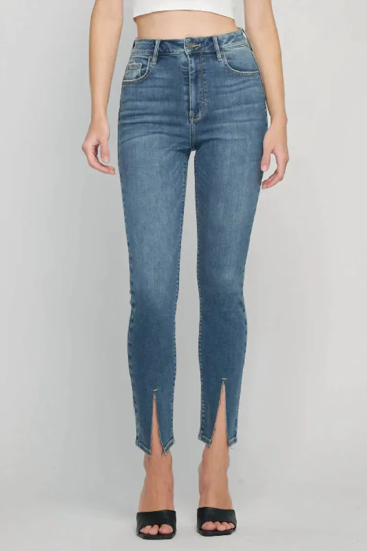 Hidden Taylor Split Hem Skinny Jeans In Medium Wash Trendy Patchwork Denim Jeans