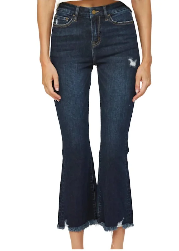 High Rise Crop Flare Jean In Dark Wash Comfortable Low-Rise Jeans