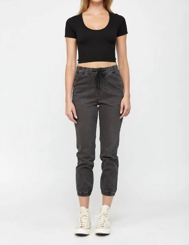 High Rise Jogger Crop Jean In Pickle Comfortable Zip-Fly Denim Jeans