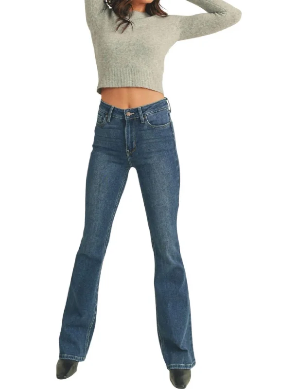 High Rise Skinny Flare Jeans In Dark Wash Denim Fashionable Straight Fit Denim