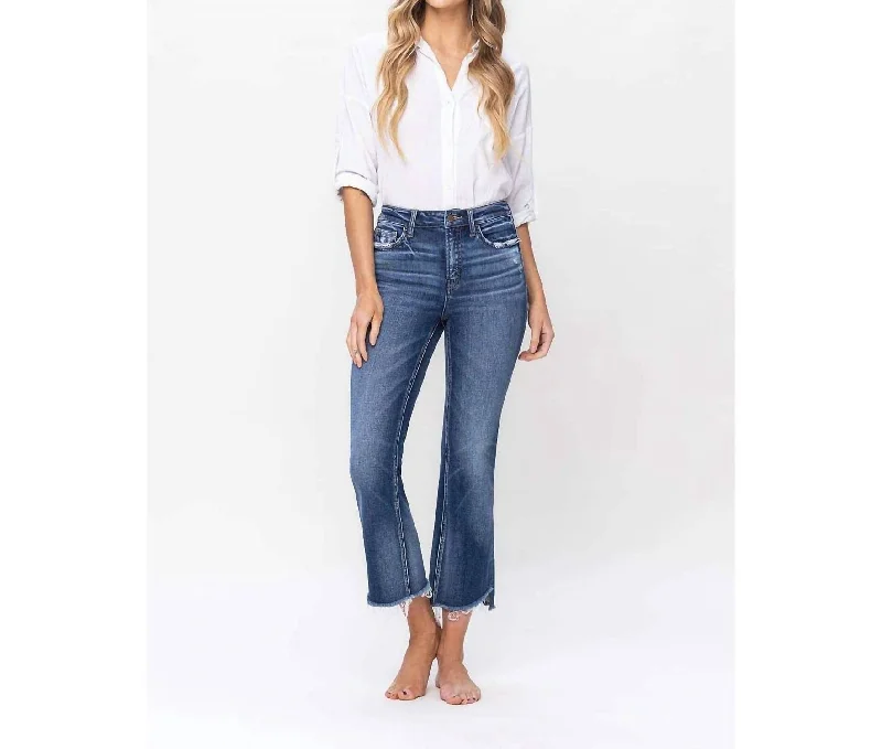 Ingenuity Crop Flare Jeans In Dark Wash Fashionable Cropped Denim Jeans