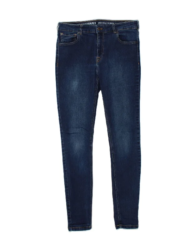 JACK WILLS Womens Mid Rise Super Skinny Jeans W30 L30  Navy Blue Cotton Fashionable Mom Jeans