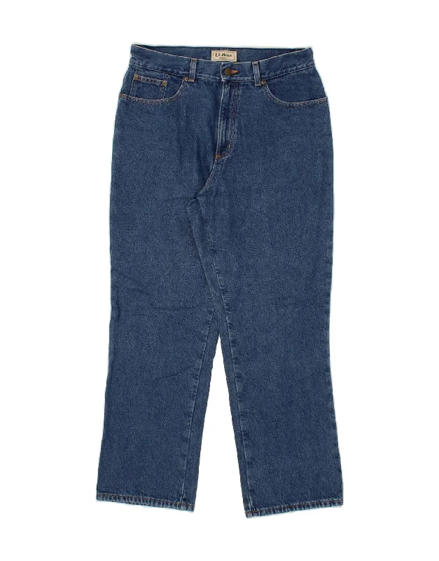 L.L.BEAN Womens Original Fit Straight Jeans US 14 Large W32 L29 Blue Stylish Shredded Denim Jeans