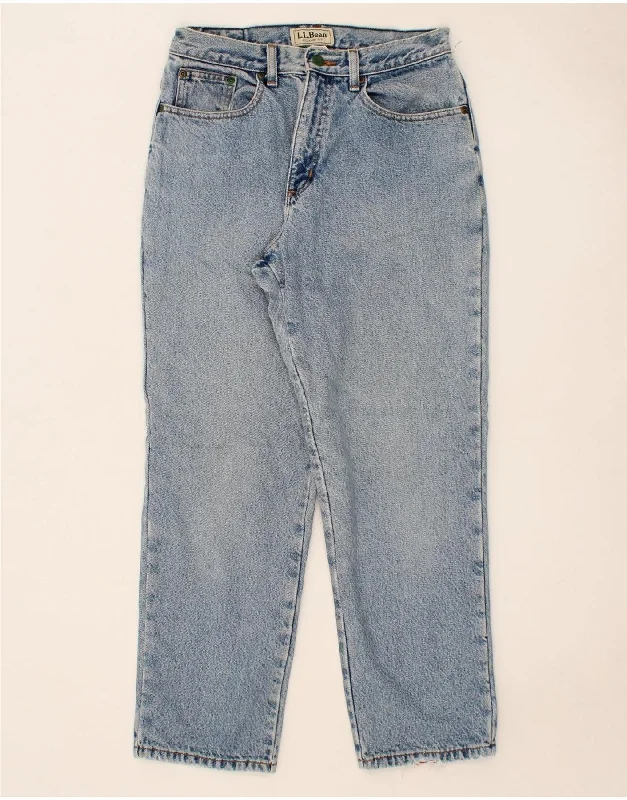 L.L.BEAN Womens Petit Relaxed Fit Straight Jeans US 10 Medium W28 L27 Blue Stylish High-Waist Jeans