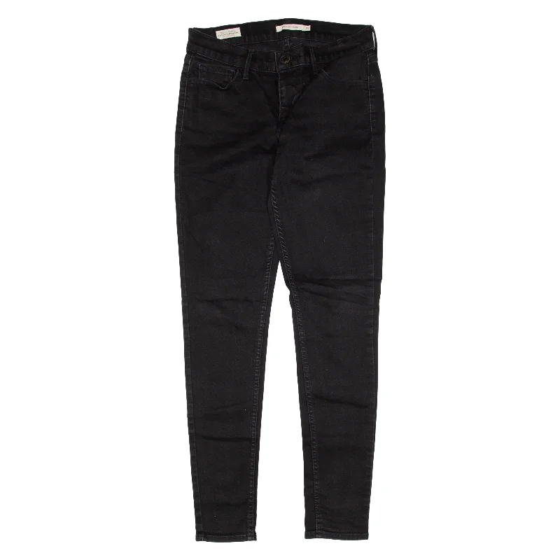 LEVI'S 710 Big E Jeans Black Denim Slim Skinny Womens W26 L30 Trendy Wide-Leg High-Waist Denim