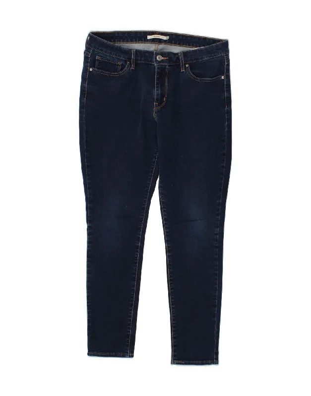 LEVI'S Womens 711 Skinny Jeans W32 L28 Navy Blue Cotton Fashionable Raw Edge Jeans