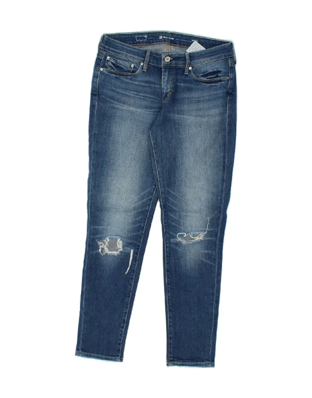 LEVI'S Womens Demi Curve Distressed Skinny Jeans W28 L29 Navy Blue Cotton Comfortable Folded Hem Jeans