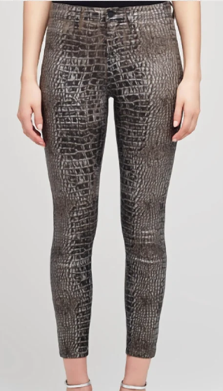 Margot High Rise Skinny Jeans In Chestnut/black Croc Foil Fashionable Cropped Denim Jeans